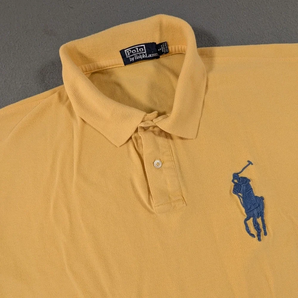 Polo Ralph Lauren Polo Shirt Mens Large Yellow Big Pony Short Sleeve